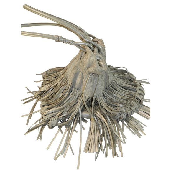 Edgy Boho Katherine Kwei Eternity Knot Dbl Layer Fringe Metallic Handbag Purse - Picture 5 of 16